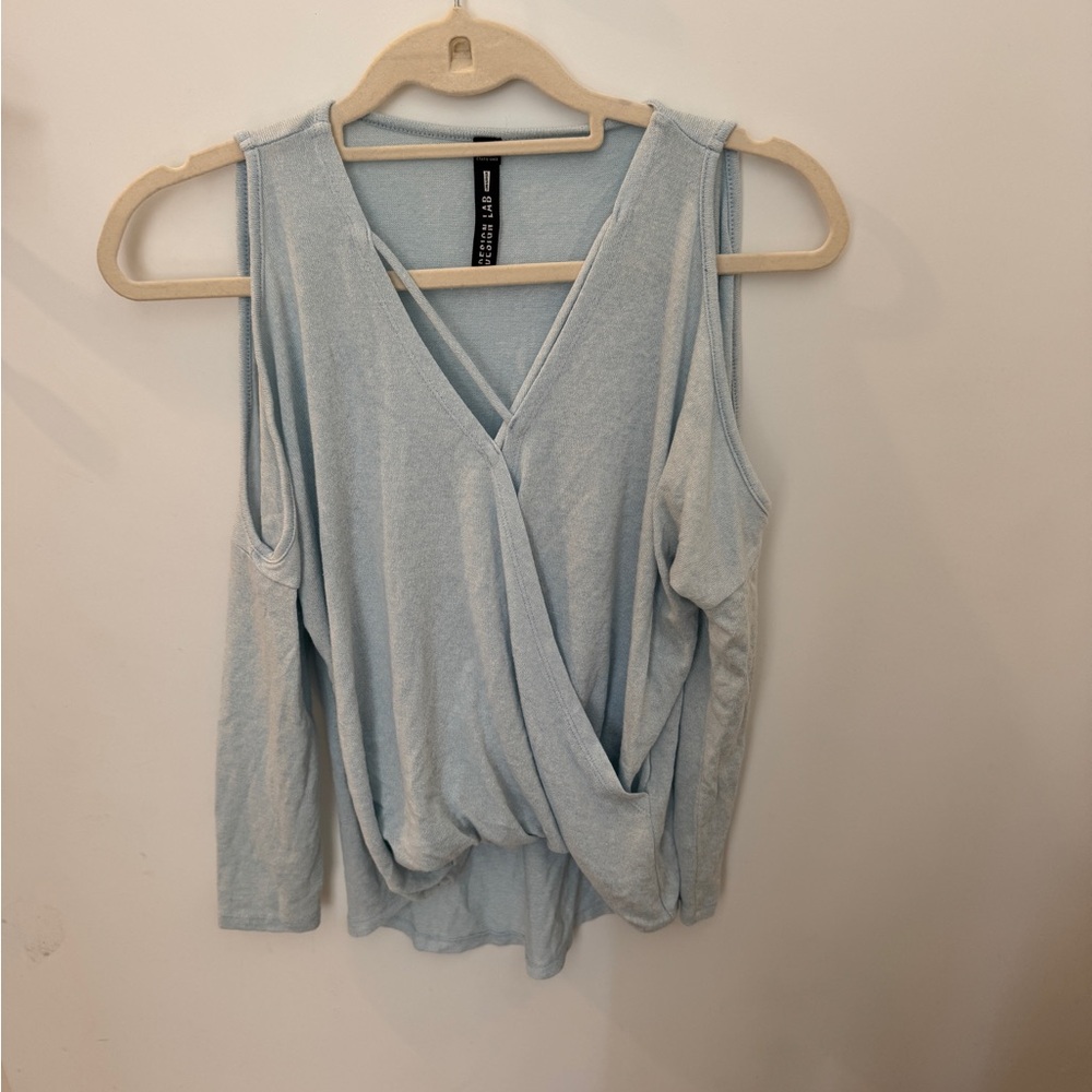 Design Lab Lord & Taylor Light Blue Long Sleeve Wrap Top
